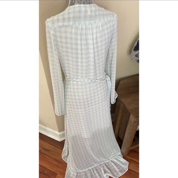 wayf womens blue gigham wrap dress size m - Picture 3 of 3